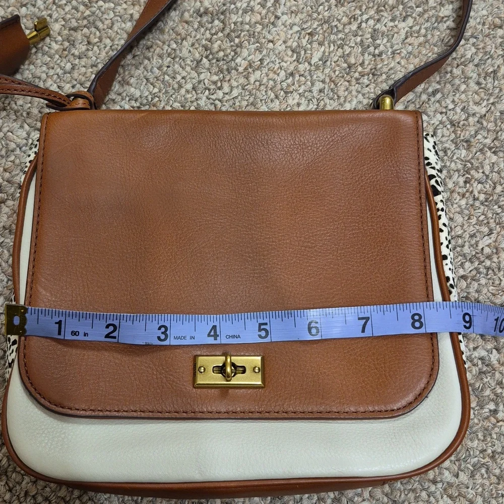 Fossil Memoir Novella Turn Lock Flap Brown & Cream Leather Crossbody Bag/Purse - Picture 10 of 15